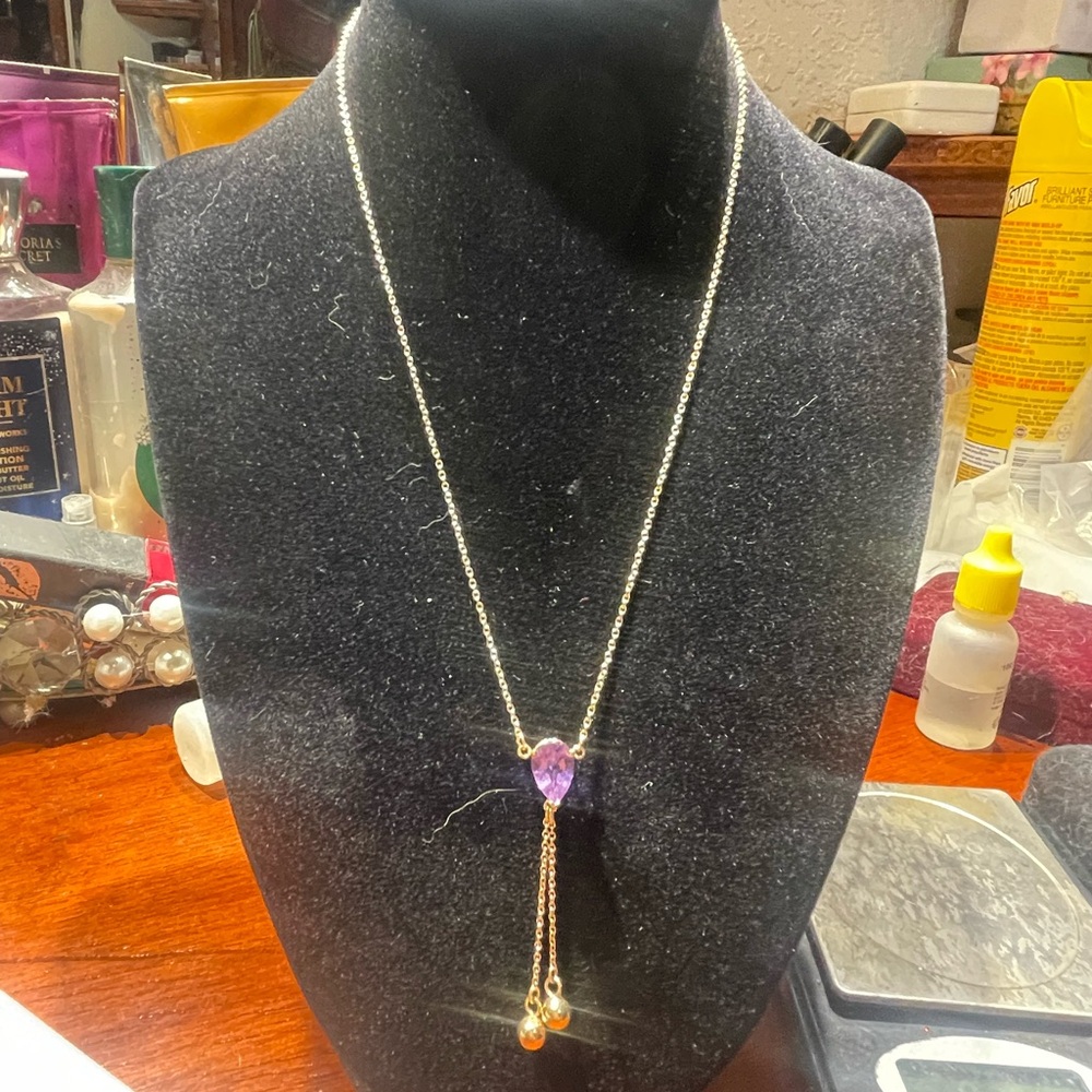 14k yellow gold necklace with amtheyst stone